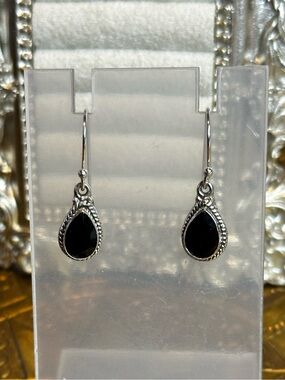 Black Onyx Sterling Silver S925 Dangle Earrings